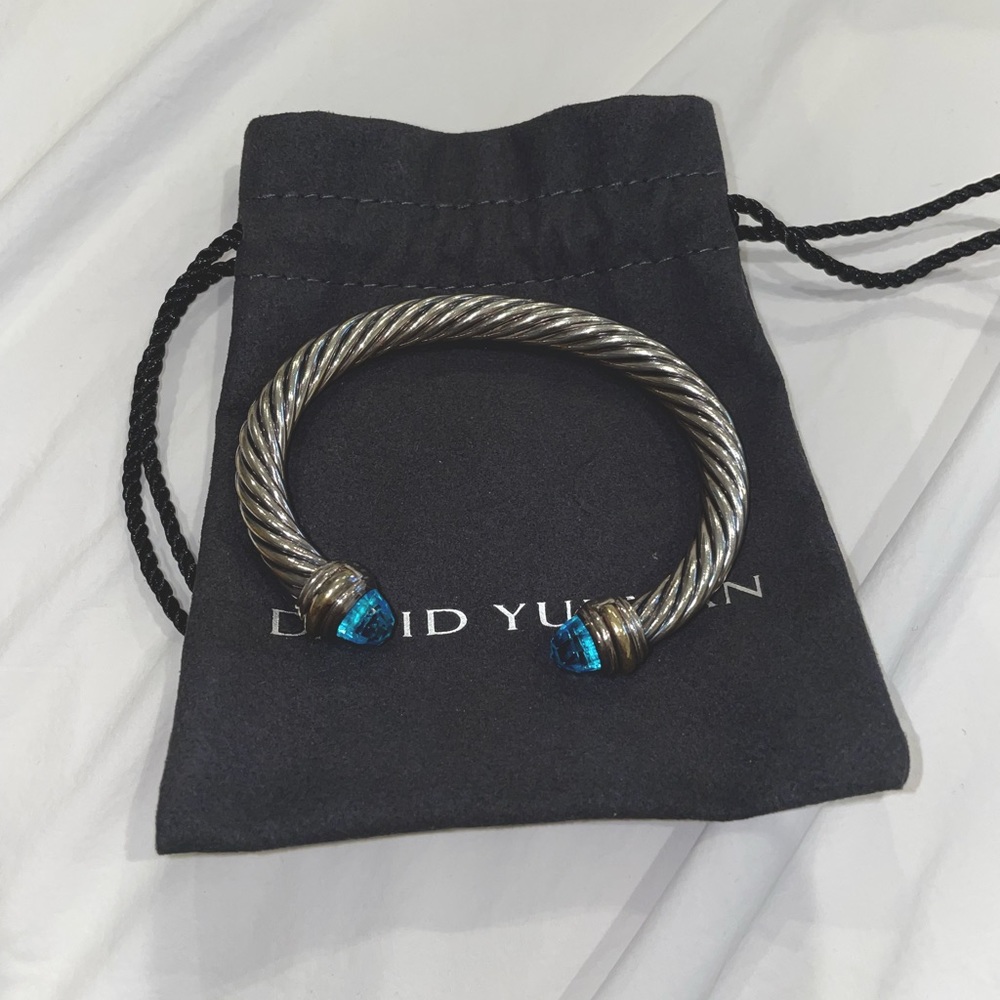 Cable Classics Bracelet in Sterling Silver with Blue Topaz and 14K Yellow Gold